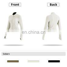 Ribbed Long Sleeve Zipper Tight Tops Workout Clothing Custom Pockets Fitness Yoga Jackets thumbnail-4