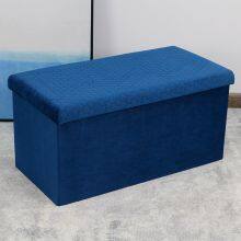 Foldable Storage Velvet Ottoman thumbnail-2