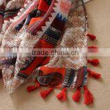 Vintage Paisley Printed Spring Summer Thin Linen Cotton Tassel Shawl Scarf thumbnail-4