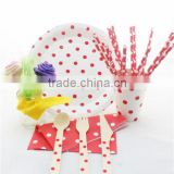 Wholesale Red Polka Dot Paper Dinner Set Plate Cup Straw Napkin Cutlery