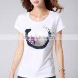 Literature and Art of Cotton Print Women Cultivate One's Morality Short Sleeve Thin Half Sleeve of Fat Women t Shirt