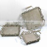 S/3 Rectangle Swirl Metal Tray W/Antique Yellowish