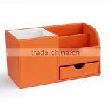 Colorful Stitched Plain Leather Desktop Organizer thumbnail-4
