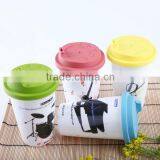 2015 Made In China White Enamel Cup With Silicone Lid