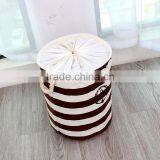 2015 New Zakka Stripe The Beam Port Linen Multi-function Handle Stackable Storage Barrel Laundry Basket Toy Storage Box Quality Choice thumbnail-6