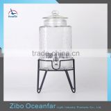 High Quality 5.8L Clear Glass Demijohn Square Glass Storage Jar Embossed Water Dispenser Glass With Screw Tap