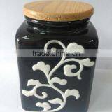 Ceramic Black Relief Sculpture Storage Jar With Silicone Seal thumbnail-6