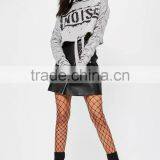 Grey Tie Hem Drawstring Cropped Hoodies Logo Print New Design Fashion Ruched Sleeve Hoodie For Women thumbnail-3