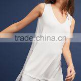 2017 MGOO White Sleeveless Blouse Split Hem Tops Ruffled Detail Double Layer Chiffon Fabric Women Longline Tops thumbnail-2