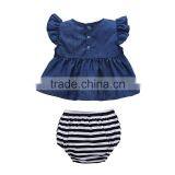 S33497W Children Summer Girls Clothing Set Demin Dress and Striped Shorts Clothing Sets thumbnail-3