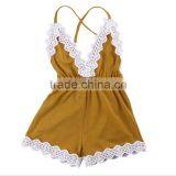 S33494W Newborn Baby Girls Clothes Romper Sleeveless Backless V Neck Flower Outfits Jumpsuit thumbnail-1