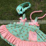 in Stock Golden Polka Dot Swing Top Sets Newborn Girl Clothes Kids Green Swing Top Sets With Necklace and Headband thumbnail-3