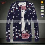 Jacquard Knitted Allover Flower Pcrew Neck Men Cardigan Sweater thumbnail-1