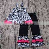 Kids Clothes Wholesale Floral Print Braces Top Match Ruffle Pants Baby Girl Boutique Clothing Sets thumbnail-2