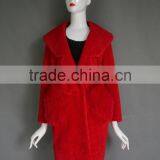 2016 Factory Direct Wholesale Fashion Lady's Bright Red Lamb Shearing Fur Jacket Long Warm Real Cashmere Parka thumbnail-1