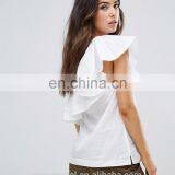 Ladies Latest White Cotton Shirt Cheaper Wholesale Ruffle Design for Women thumbnail-4