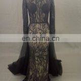 Sexy See Through Black Lace Mermaid Evening Dress With Detachable Train thumbnail-2
