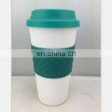 Promotional Custom Plastic PP Silicone Cover Bamboo Fiber Reusable Coffee Cup With Lid thumbnail-3
