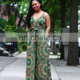 Wholesale Sexy Ladies V-neck Wide Leg Opening Women's African Print Floral Jumpsuits Culottes thumbnail-3