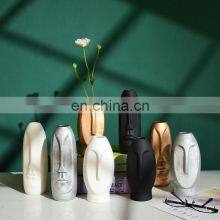 Nordic Simple Abstract Vase Human Face Ceramic Ornaments Matte Black Silver Gold Ceramic Vase For Decoracion De Hogar Home Decor