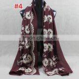 New Style Cotton Viscose Beautiful Flower Design Embroidery Shawl Scarf Quality Choice thumbnail-2