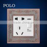 New Invention Electrical Wall Switch Zinc 5 Hole Socket Multi 2 Pin & 3 Pin Socket With Single USB