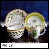 16pcs Hand Print Stoneware Dinner Set With Solid Color thumbnail-3