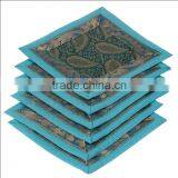 Indian Silk Table Runner With 6 Place Mats & 6 Coaster in Turquoise Color Size 16*62 thumbnail-2