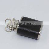 1oz Mini Stainless Steel Hip Flask Flagon With Keychain With Leather Sleeve thumbnail-2