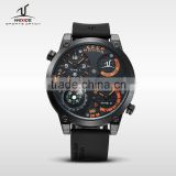 Compass Outdoor Sport Watches Men Weide UV1505 Two Time Zone Origianl Japan Movt Quartz Stainless Steel Back Silicone Watch