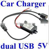 12V TO 5V Car Charger DC DC Buck Converter With Leading Wire Dual USB Support Iphone