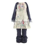 2016 kaiyo wholesale fall boutique girl clothing print dot dress and dot ruffle pants baby frock design pictures