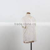 OEM Softextile White Top Shirt Girl Woman Short Sleeves Emibroidery Flower Fashion Plain Shirt thumbnail-2