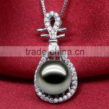 Beautiful Chinese Lute Shape Tahiti AAAA Top Qualtity Round Black 10-11mm 925 Silver Sea Pearl Pendant thumbnail-2