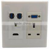 USB, HDMI, VGA, 3.5mm Audio, UK AC power Wall Plate Support Customization