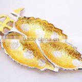 New Design Promotional Gift Gold and Silver Plated Brass Leaf Shape Bowl Tray thumbnail-1
