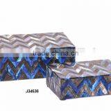 Two Shade Blue Chevron Pattern Bone Mosaic Wooden Box Match Available in All Sizes and Colours thumbnail-1