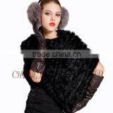 CX-B-13J Rabbit Fur Women Knitted Sweater Poncho Shawl thumbnail-5