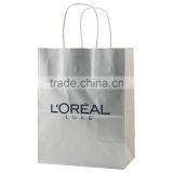 USA Made Gloss Coated Shopping Bag - Made of #63 White Kraft Paper, Dimensions Are 8" x 4.75" x 10.5" and Comes With Your Logo. thumbnail-3