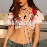 2017 Latest Fashion Top Design Crop Top Short Sleeve Nightclub Top thumbnail-3