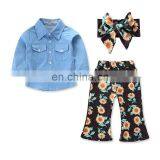 Baby Floral Outfits Girls Headband + Top + Chrysanthemum Print Bell-bottoms Pants 3pcs/set Autumn Suit Boutique thumbnail-2