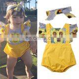 2019 Popular Clothes Set Sunflowers Toddler Romper Baby Girl Clothes Set With Flying Sleeve Infant Kids Summer Outfit thumbnail-3