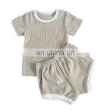 Short Sleeves Organic Cotton Ribbed Baby Pyjama Set Cozy Two Piece Set thumbnail-3