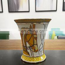 European Plated Porcelain Horse Luxury Ceramic Home Gold Flower Vase Decor thumbnail-2