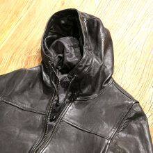 Men's Fashion Genuine Vegetable Sheepskin Leather Jacket With Hood thumbnail-4