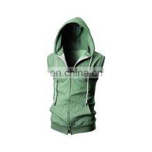 Fashionable Men's Pullover Style Gym Hoodies In Blue Color Sleeveless Customized Hoodies thumbnail-2