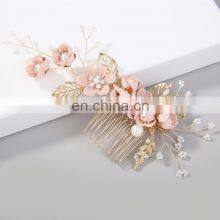 Luxury Blue Flower Hair Combs Headdress Prom Bridal Wedding Hair Accessories Gold Leaves Hair Jewelry thumbnail-1