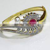 Gold Finish Ethnic, Zirconia,Pearl,Ruby Bracelet Jewelry Design With Meenakari (Enamal) . 22 K Gold Plated Jewellery thumbnail-2