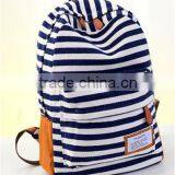 Fashion Simple Strip for Canvas Backpack Navy Blue Shoulder Bag thumbnail-5