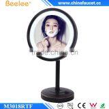 ORB Black Round Mirror 8'' Thin Single Way Lighted Table Mirror thumbnail-4